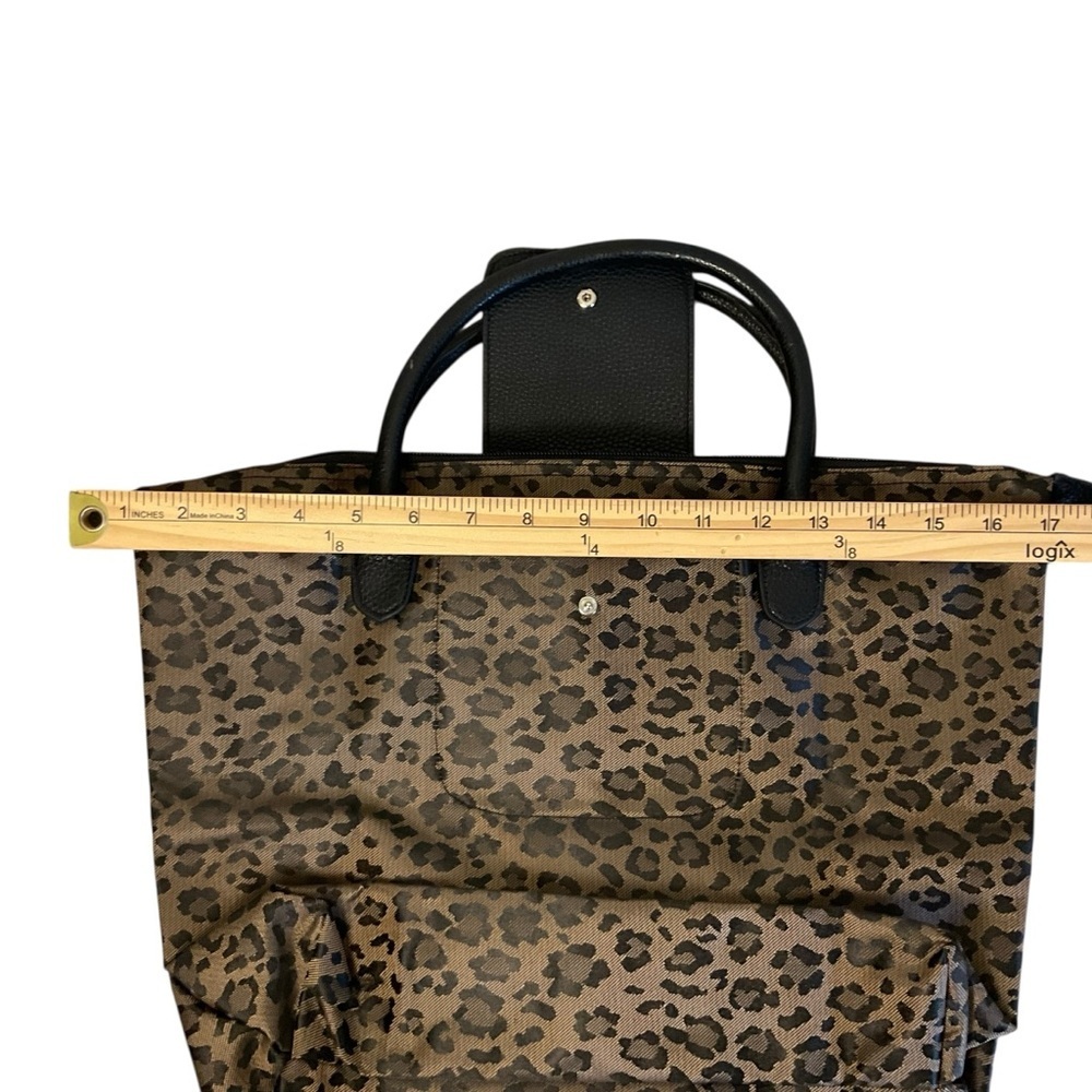 Leopard Print Foldable Tote Bag with Black Leather Trim — Chic Carryall - Picture 9 of 11